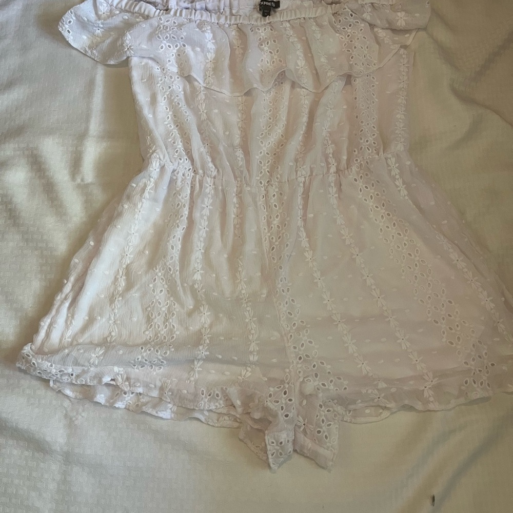 Express White Floral Lace Romper
